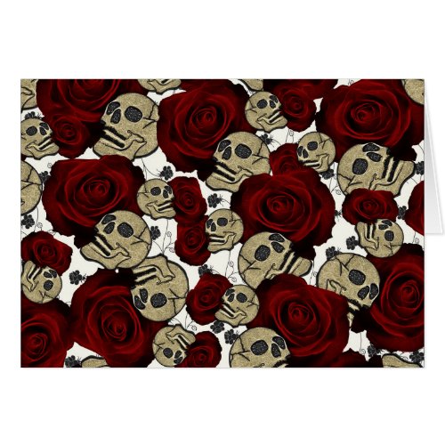 Red Roses  Skulls Black Floral Gothic White