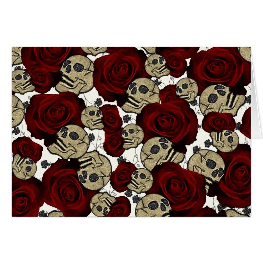 Red Roses & Skulls Black Floral Gothic White (Front Horizontal)