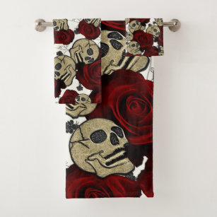 Black and Red Bath Towels in 6 Sizes Red Roses Made Just for You by August  Ave Towels, Bathroom Hand and Bath Towels in Black White and Red 