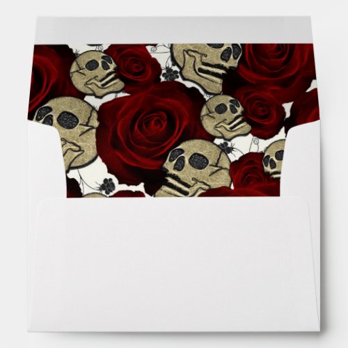 Red Roses  Skulls Black Floral Gothic White Envelope