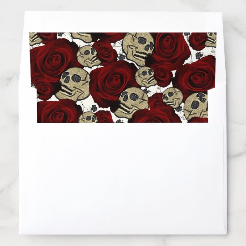 Red Roses  Skulls Black Floral Gothic White Envelope Liner
