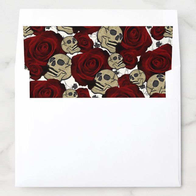 Red Roses & Skulls Black Floral Gothic White Envelope Liner (In Envelope)