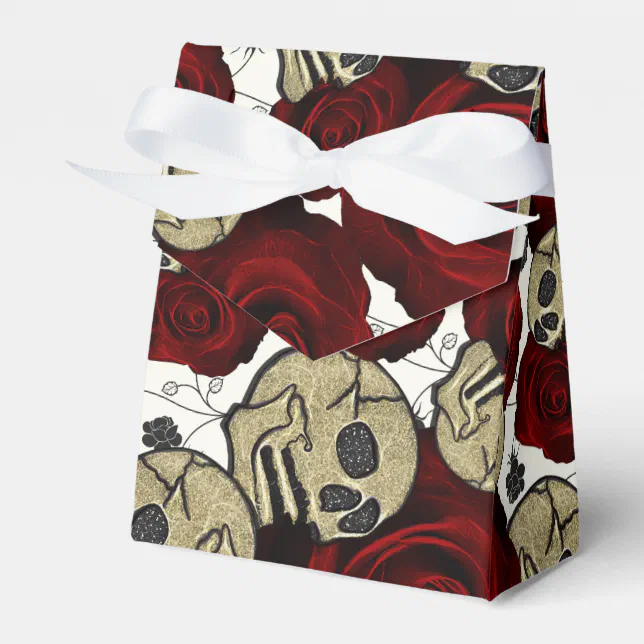 Skull Box With Roses Red Roses & Skulls Black Floral Gothic White Favor Boxes | Zazzle
