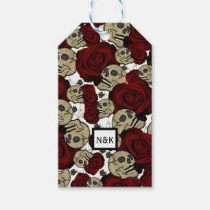 Red Roses & Skulls Black Floral Gothic White Gift Tags