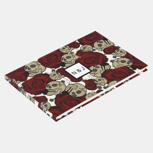 Red Roses  Skulls Black Floral Gothic White Guest Book