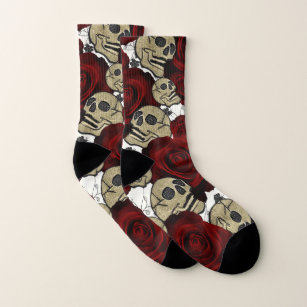 Beautiful Old Red Roses Shabby Chic Floral Socks | Zazzle