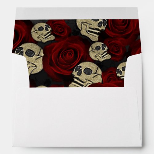 Red Roses  Skulls Grey Black Floral Gothic Envelope
