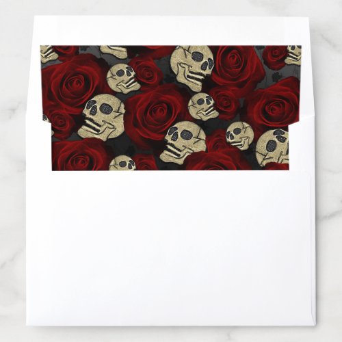 Red Roses  Skulls Grey Black Floral Gothic Envelope Liner