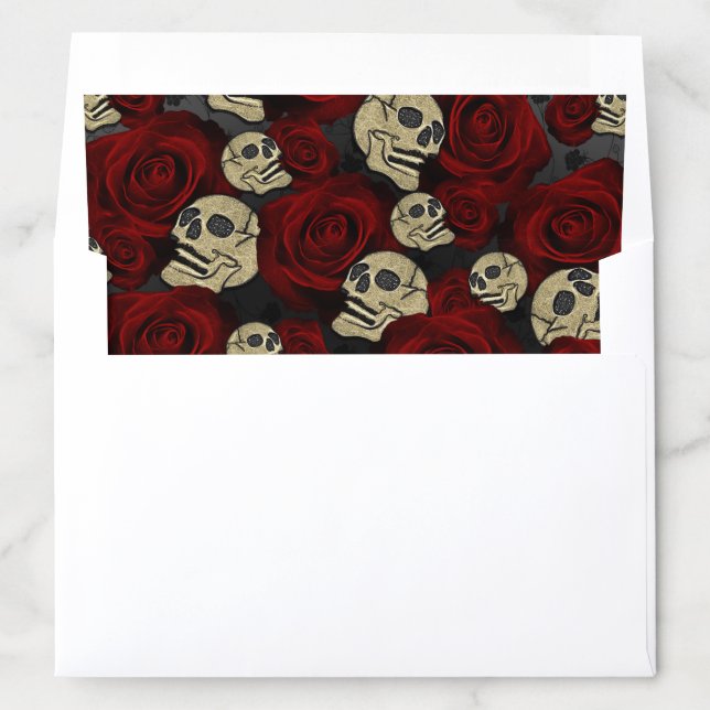 Red Roses & Skulls Grey Black Floral Gothic Envelope Liner (In Envelope)