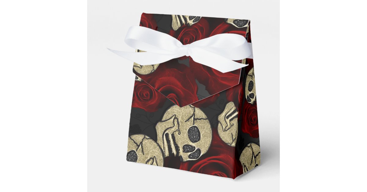 Skull Box With Roses Red Roses & Skulls Grey Black Floral Gothic Favor Boxes | Zazzle