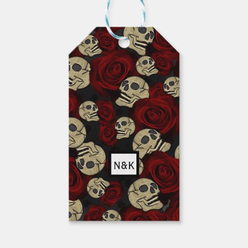 Red Roses  Skulls Grey Black Floral Gothic Gift Tags