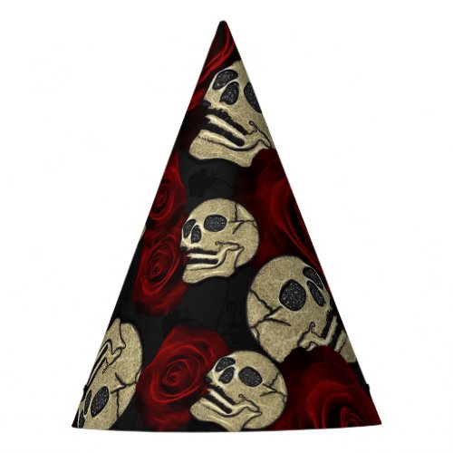 Red Roses  Skulls Grey Black Floral Gothic Party Hat