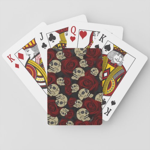 Red Roses  Skulls Grey Black Floral Gothic Poker Cards