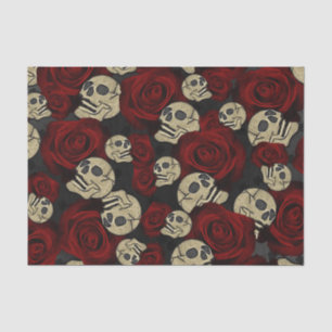 Red Roses & Skulls Grey Black Floral Gothic Tissue Paper