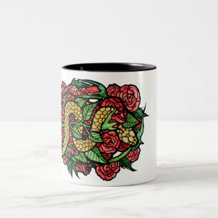 Red Roses Snake Art Snakes Rose                    Two-Tone Coffee Mug