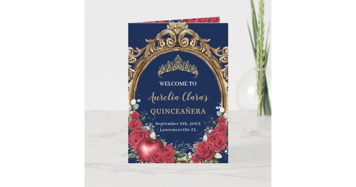 Red Roses Snow White Quinceañera Order of Events Program | Zazzle