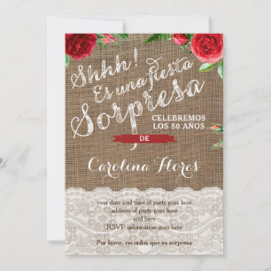 Red Roses Spanish Surprise Birthday Party Invitation