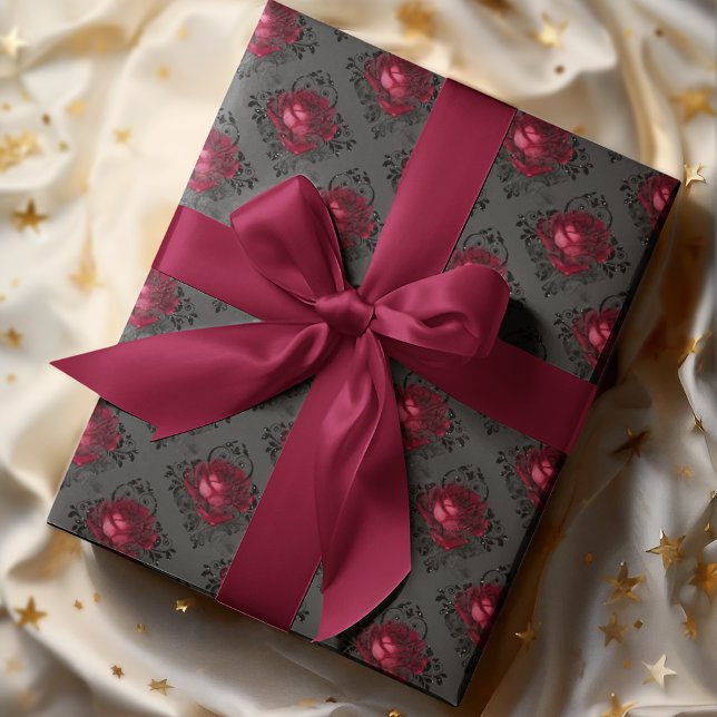 Red Roses Sparkly Black Dark Floral Wrapping Paper (Creator Uploaded)