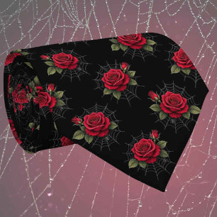 Red Roses & Spider Webs Luxe Gothic Neck Tie