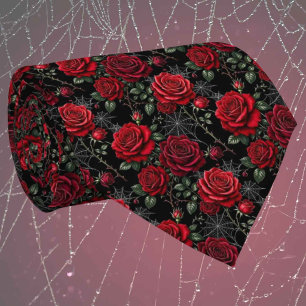 Red Roses & Spider Webs Luxe Gothic Neck Tie