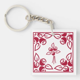 Red Roses Square Motif Acrylic Keychain