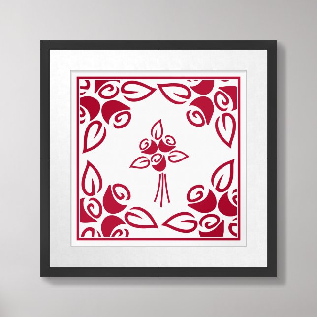 Red Roses Square Motif Framed Wall Art  (Framed Front)