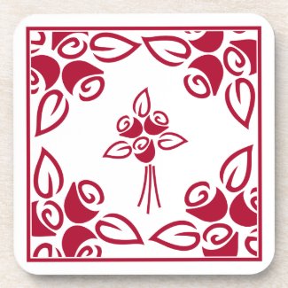 Red Roses Square Motif Plastic Beverage Coaster