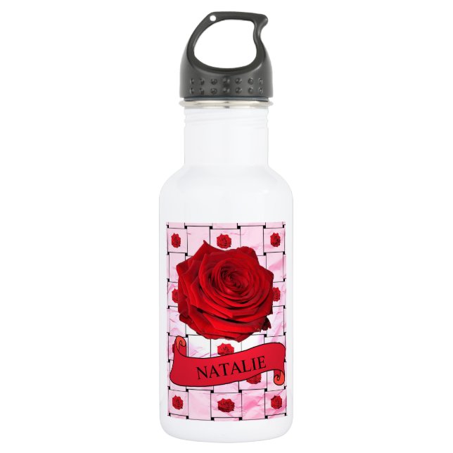 Red Roses Stainless Steel Water Bottle (Front)