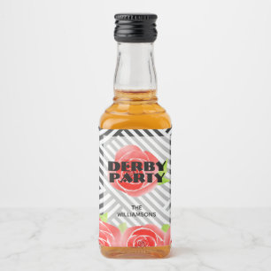 Red Roses Stripes Derby Party Mini Liquor Bottle Label