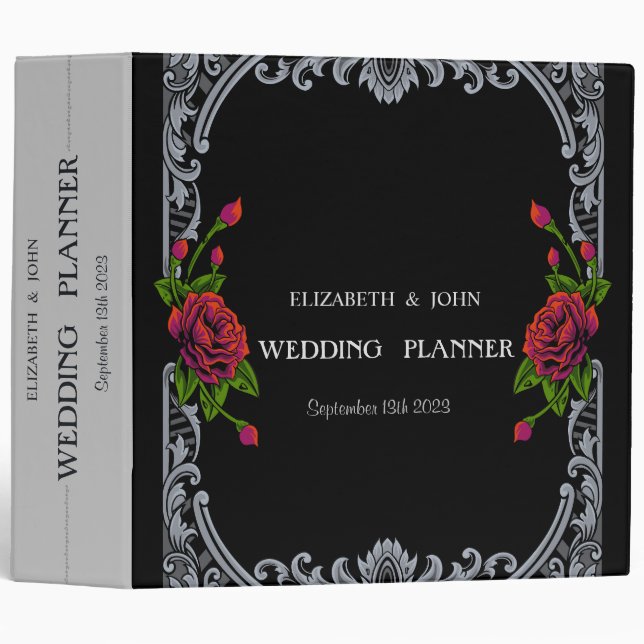 Red Roses,Stripes Gothic 3 Ring Binder (Front/Spine)