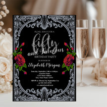 Red Roses,Stripes Gothic 50th Birthday