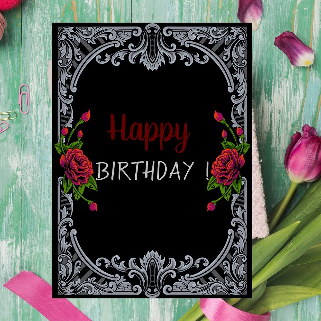 Red Roses,Stripes Gothic Birthday Card (Creator Uploaded)