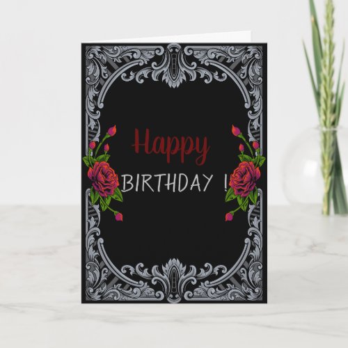 Red RosesStripes Gothic Birthday Card