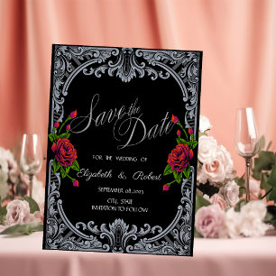 Red Roses,Stripes Gothic Save The Date