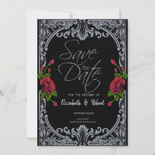 Red RosesStripes Gothic Save The Date Card