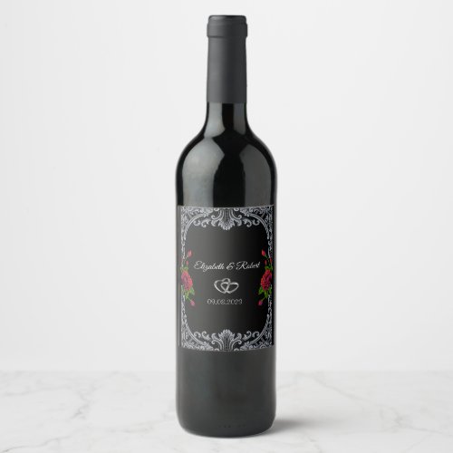 Red RosesStripes Gothic Wedding Wine Label