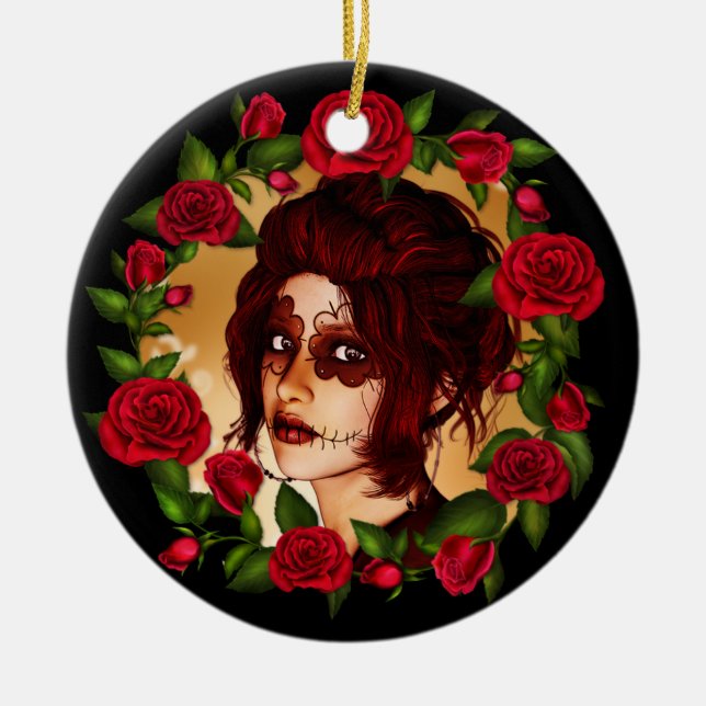 Red Roses Sugar Doll Ceramic Ornament (Front)