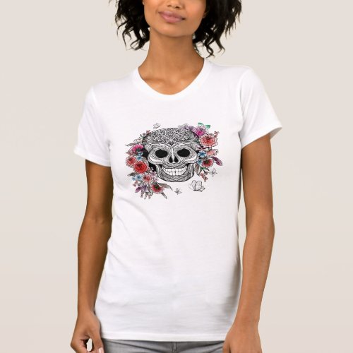 Red roses sugar skull design T_Shirt