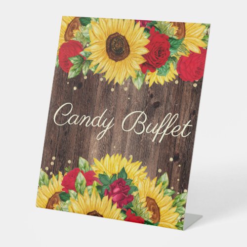 Red Roses Sunflowers Birthday Party Candy Buffet Pedestal Sign