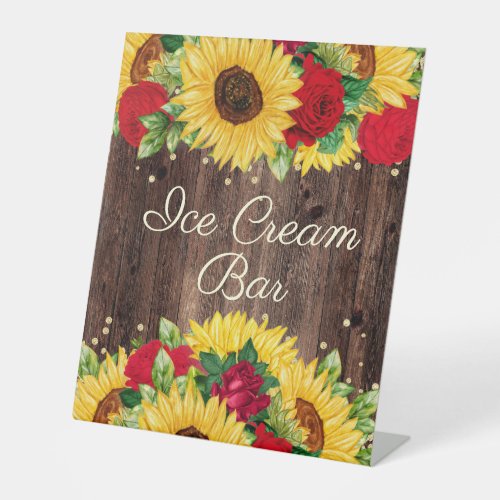 Red Roses Sunflowers Birthday Party Ice Cream Bar Pedestal Sign