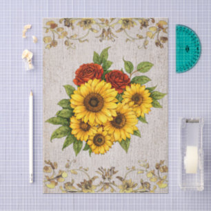Red Roses Sunflowers Ivory Shabby Chic Background Tissue Paper