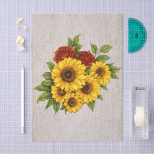 Red Roses Sunflowers Ivory Shabby Chic Background Tissue Paper