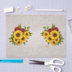 Red Roses Sunflowers Ivory Shabby Chic Background Tissue Paper
