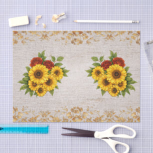 Red Roses Sunflowers Ivory Shabby Chic Background Tissue Paper