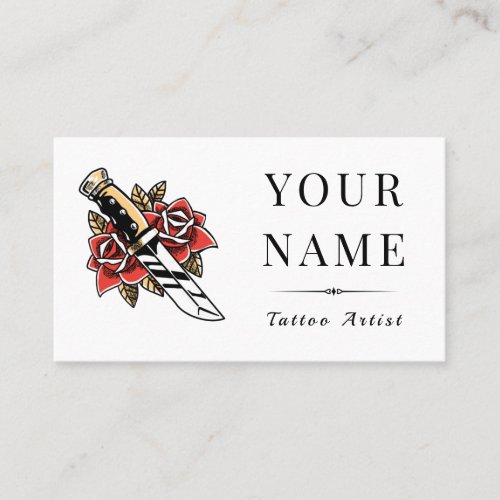 Red Roses  Sward Tattoo Artist Salon Modern Plain Business Card