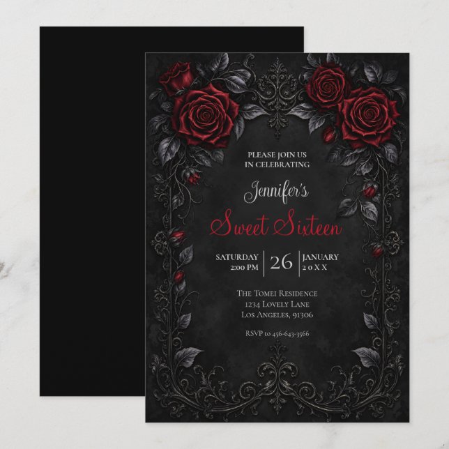 Red Roses Sweet 16 Birthdy Invitation (Front/Back)