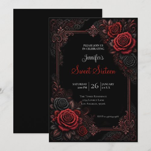 Red Roses Sweet 16 Birthdy Invitation