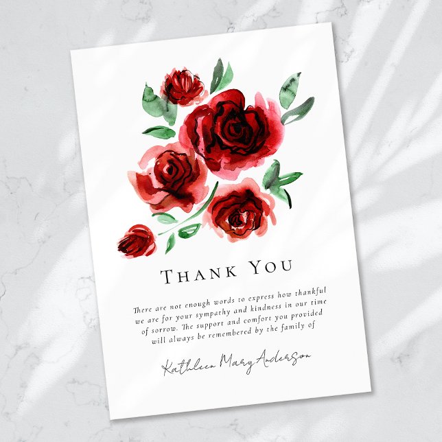 Red Roses Sympathy Funeral  Thank You Card (Creator Uploaded)