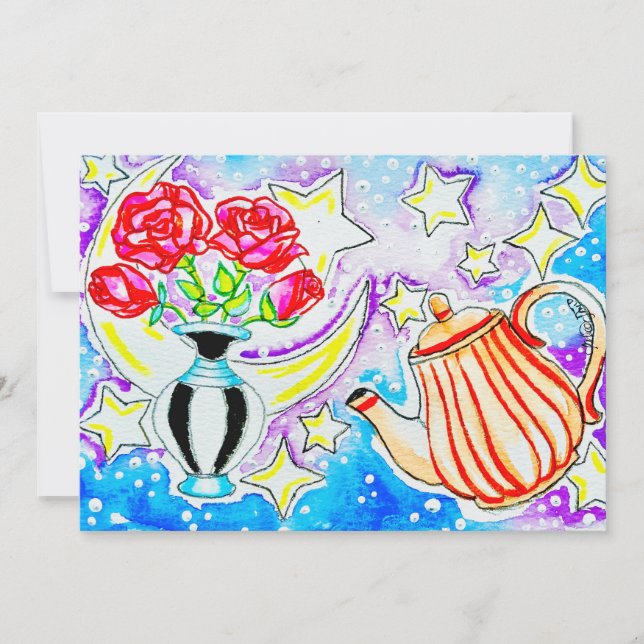 Red Roses & Teapot Note Card (Front)