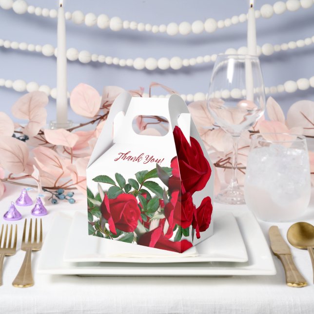 Red Roses Thank You Handle Favor Boxes (Wedding)